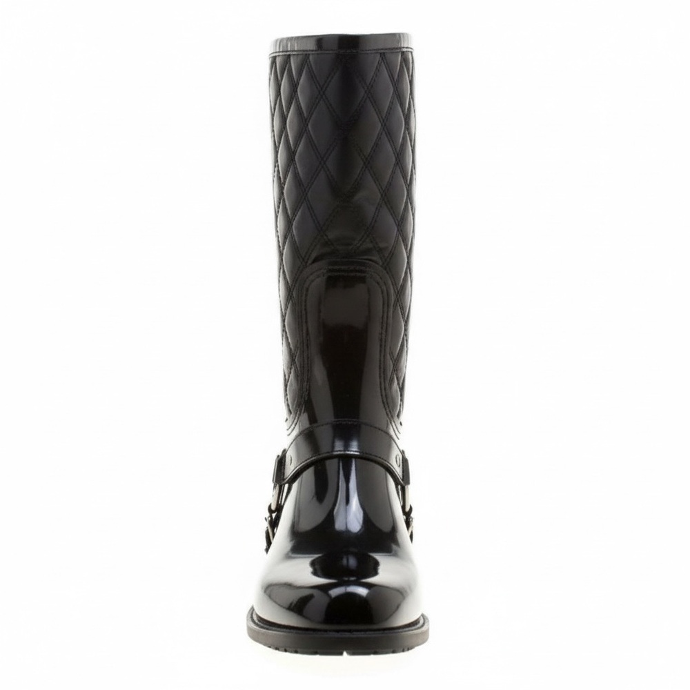 Stuart Weitzman Black Leather & Rubber Stirrup Rain Boots Size 39 (Size 8.5) - Picture 7 of 16